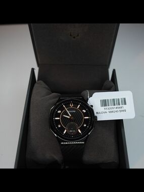 Bulova Curv 26 Diamond Black Dial Rubber Strap Stainless Steel Watch 98R240 41mm
